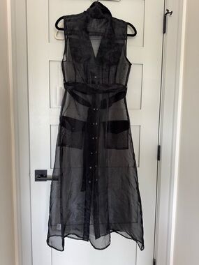 Sheer Black Midi Dress with Button-Front and Self Tie
Waist 30”
Length 48”